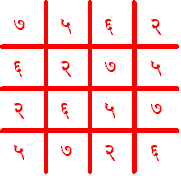A magical yantra in the shape of a number square. This is said to subjugate kings, and the mantra associated with it is to be repeated 20,000 times daily.